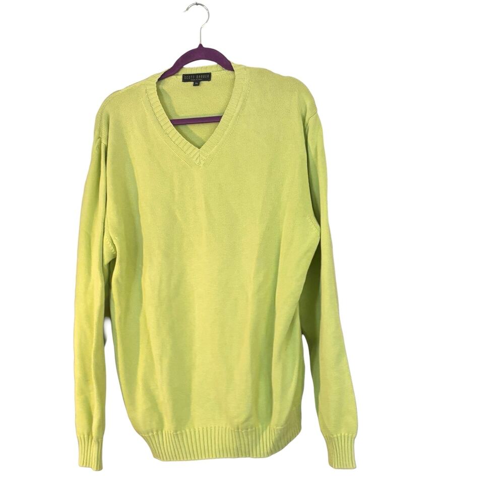 Scott Barber Green Sweater Mens XL V-neck Long Sleeve 100% Cotton Made in Italy